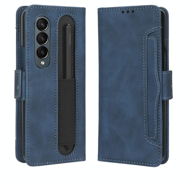 Samsung Galaxy z Fold 4 5g Leather Phone Case with Card Slots and Calf Texture - Red - Image 13