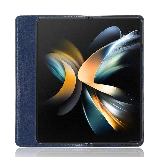 Vintage Leather Phone Case for Samsung Galaxy z Fold 4 5g with Magnetic Buckle - Blue - Image 7