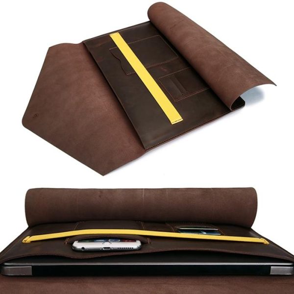 13.3 Genuine Leather Business Laptop Bag For Macbook Samsung Sony Dell Alienware Chuwi Asus Hp - Universal - Coffee - Image 6