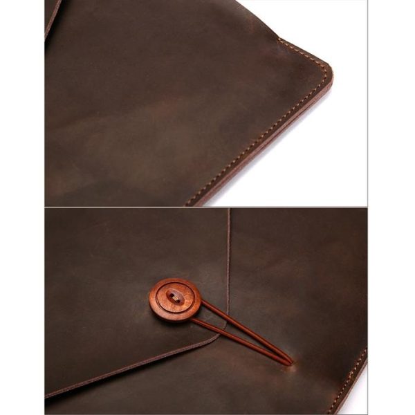 13.3 Genuine Leather Business Laptop Bag For Macbook Samsung Sony Dell Alienware Chuwi Asus Hp - Universal - Coffee - Image 7
