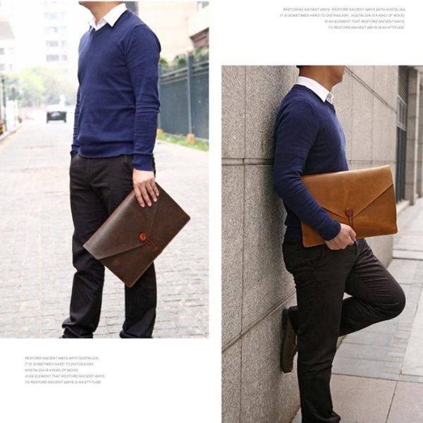 13.3 Genuine Leather Business Laptop Bag For Macbook Samsung Sony Dell Alienware Chuwi Asus Hp - Universal - Coffee - Image 11
