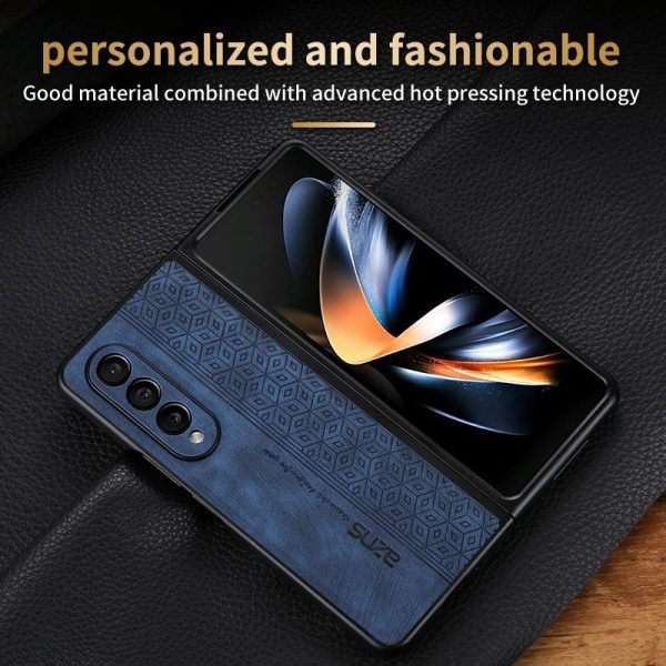 For Samsung Galaxy z Fold4 5G Embossed 3d Skin Texture Phone Case - Sleek Design - Sapphire Blue - Image 5