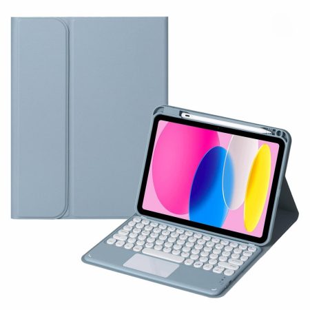 2022 Ipad 10.9 Touch Keyboard Leather Case With Pen Slot - Blue