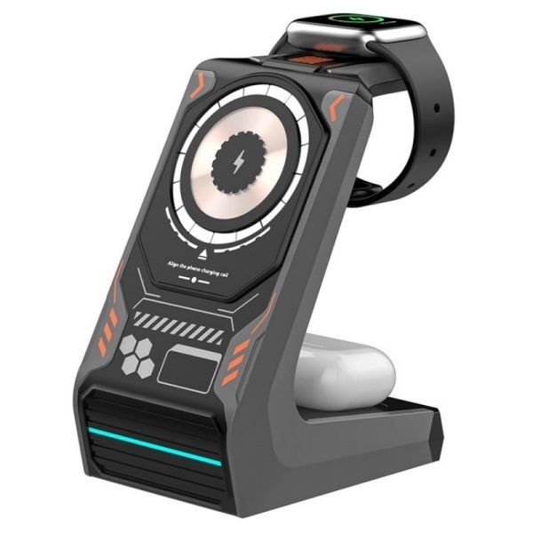 3 In 1 Wireless Charger For Mobile Phone And Earphones - Orange - Image 2