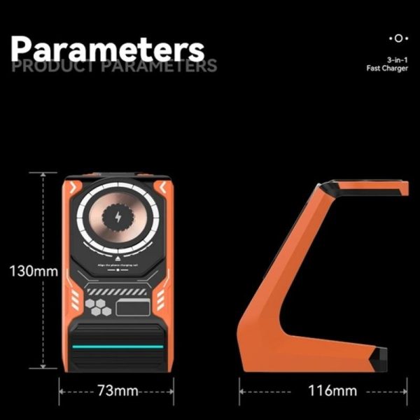 3 In 1 Wireless Charger For Mobile Phone And Earphones - Orange - Image 4