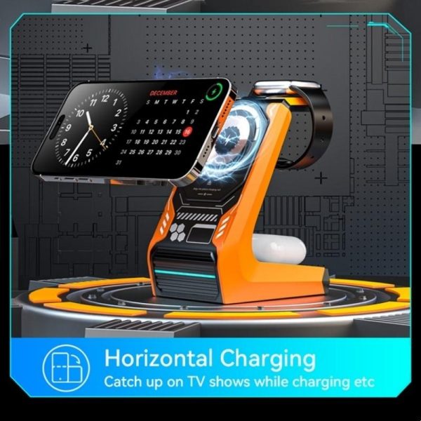 3 In 1 Wireless Charger For Mobile Phone And Earphones - Orange - Image 6