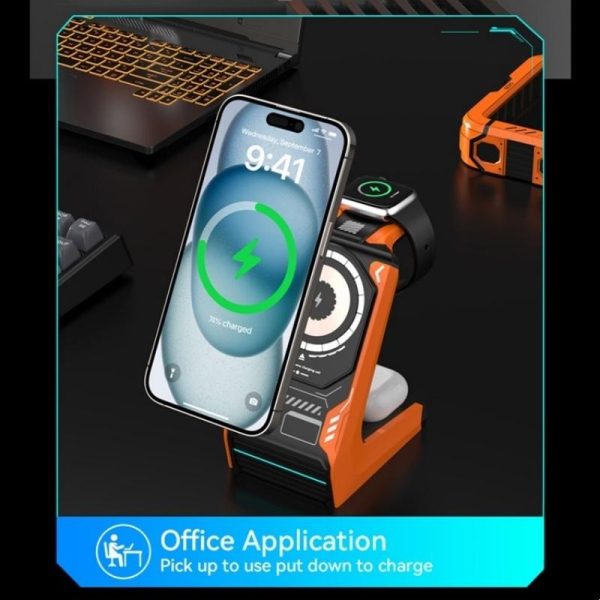 3 In 1 Wireless Charger For Mobile Phone And Earphones - Orange - Image 7