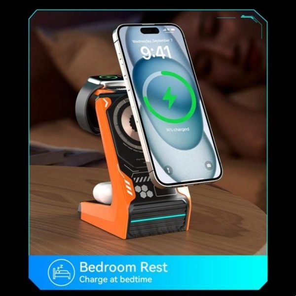 3 In 1 Wireless Charger For Mobile Phone And Earphones - Orange - Image 8