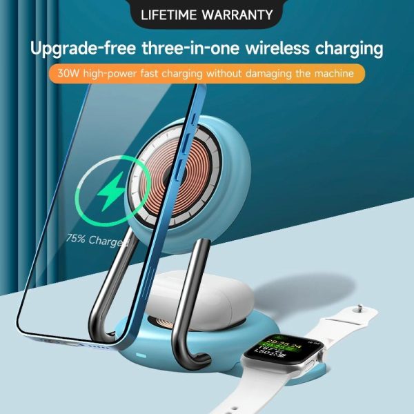 15W 3 In 1 Transparent Magnetic Wireless Charger - Blue - Image 3
