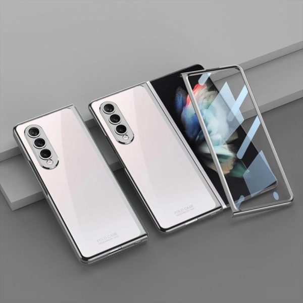 Full Coverage Electroplated Glass Case for Samsung Galaxy z Fold 4 - Silver - Image 11