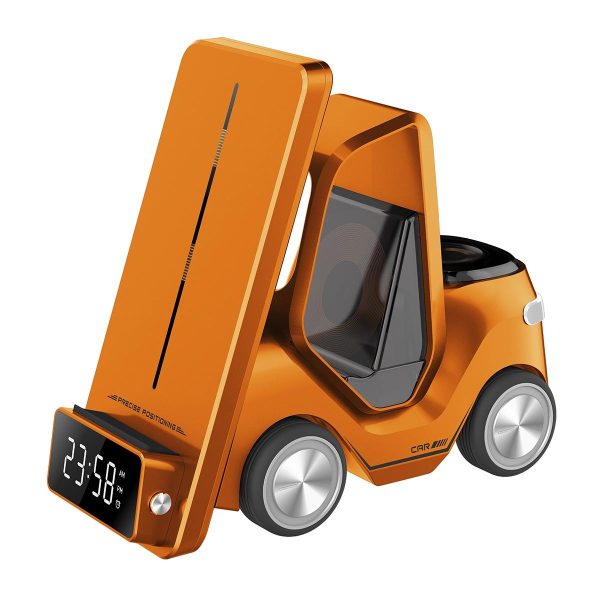 5 In 1 Car Desktop Alarm Clock With Wireless Charging - Orange - Image 2