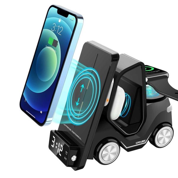 5 In 1 Car Desktop Alarm Clock With Wireless Charging - Orange - Image 3
