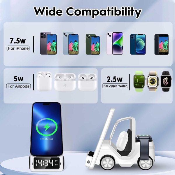 5 In 1 Car Desktop Alarm Clock With Wireless Charging - Orange - Image 4