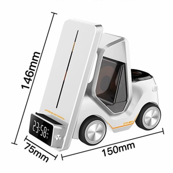 5 In 1 Car Desktop Alarm Clock With Wireless Charging - Orange - Image 5