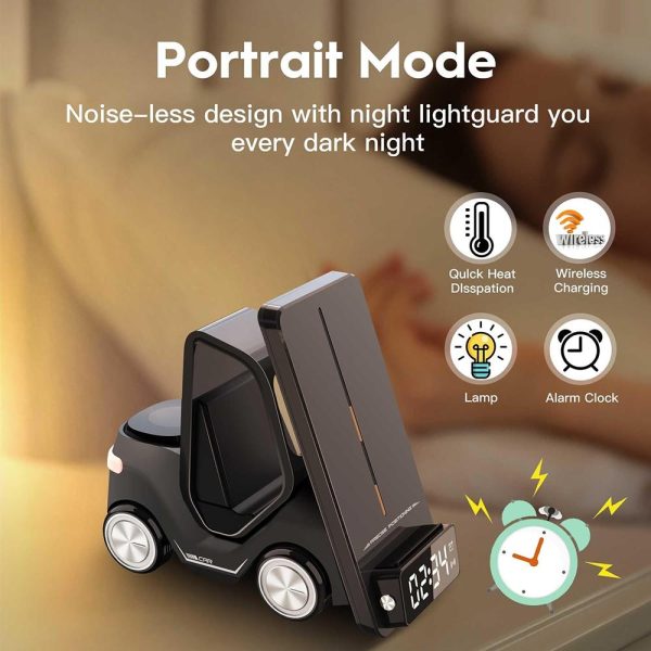 5 In 1 Car Desktop Alarm Clock With Wireless Charging - Orange - Image 9