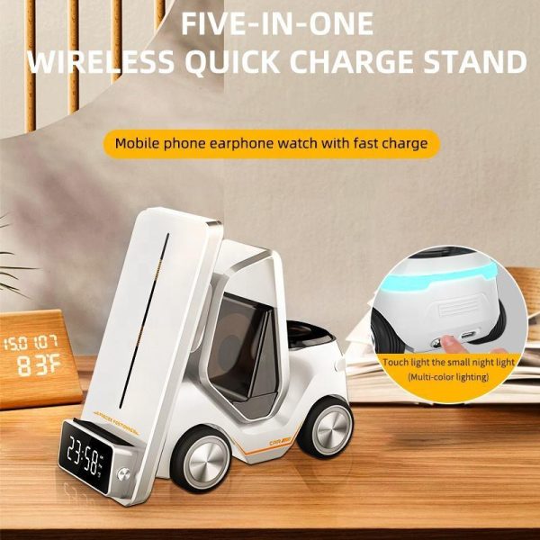 5 In 1 Car Desktop Alarm Clock With Wireless Charging - Orange - Image 11