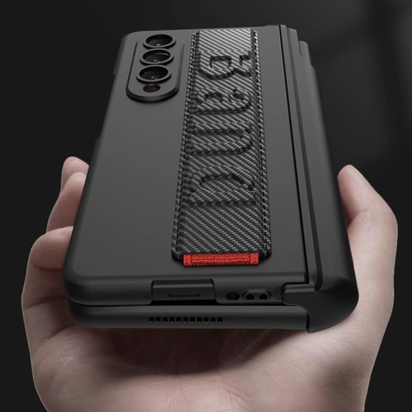 Samsung Galaxy z Fold 4 Shockproof Magnetic Fold Case with Wrist Strap - Carbon Fibre - Image 5
