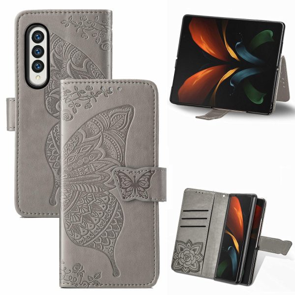 Embossed Butterfly Love Leather Case for Samsung Galaxy z Fold 4 - Flower Design - Rose Gold - Image 2