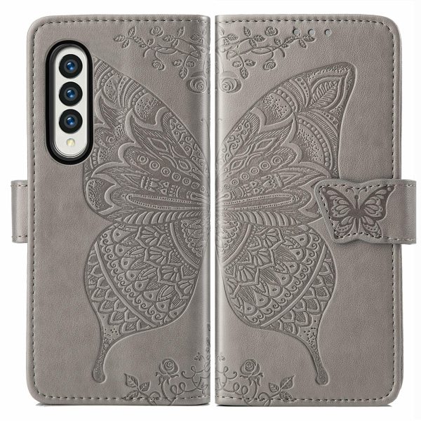 Embossed Butterfly Love Leather Case for Samsung Galaxy z Fold 4 - Flower Design - Rose Gold - Image 3