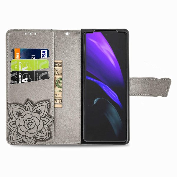 Embossed Butterfly Love Leather Case for Samsung Galaxy z Fold 4 - Flower Design - Rose Gold - Image 4