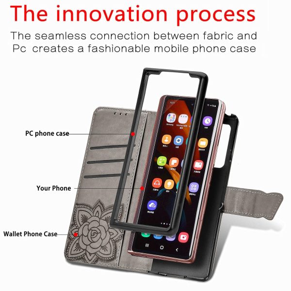 Embossed Butterfly Love Leather Case for Samsung Galaxy z Fold 4 - Flower Design - Rose Gold - Image 6