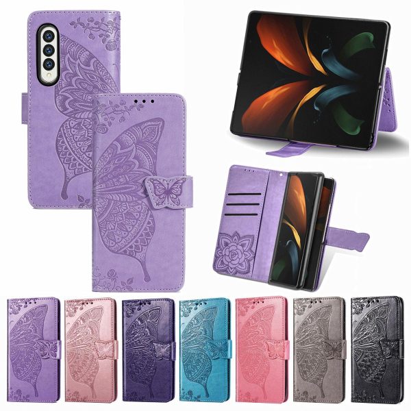 Embossed Butterfly Love Leather Case for Samsung Galaxy z Fold 4 - Flower Design - Rose Gold - Image 7