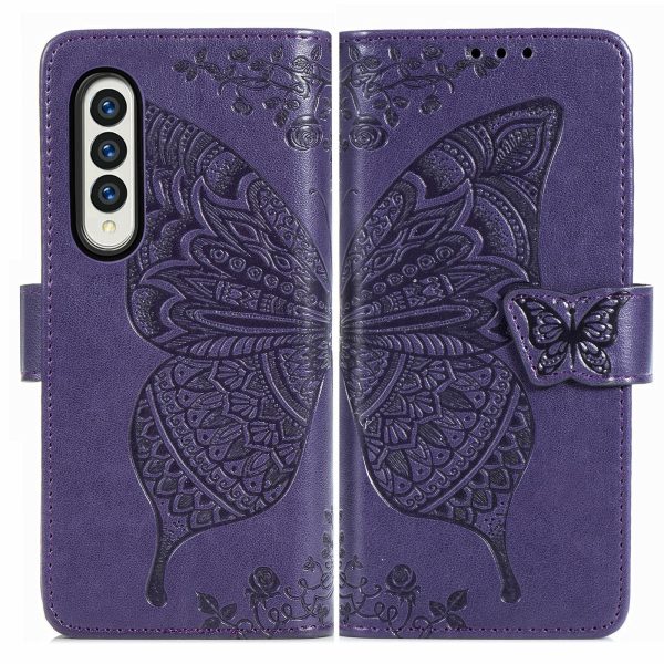 Embossed Butterfly Love Leather Case for Samsung Galaxy z Fold 4 - Flower Design - Rose Gold - Image 9