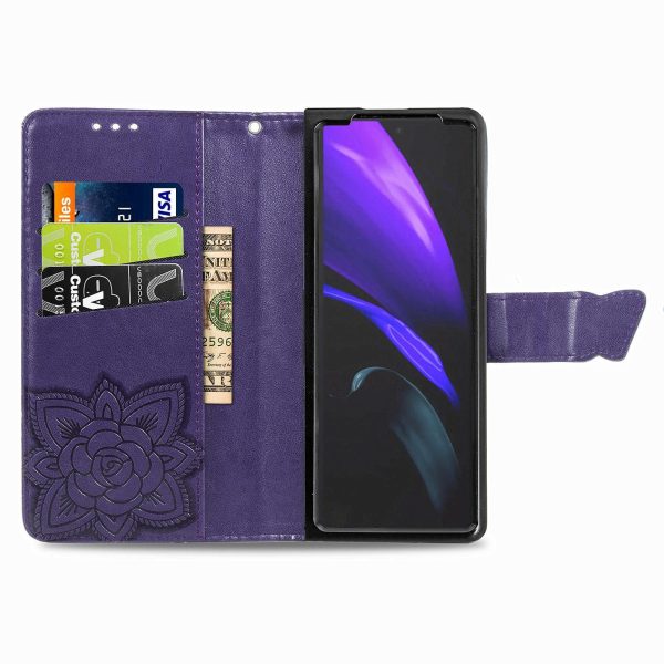 Embossed Butterfly Love Leather Case for Samsung Galaxy z Fold 4 - Flower Design - Rose Gold - Image 10