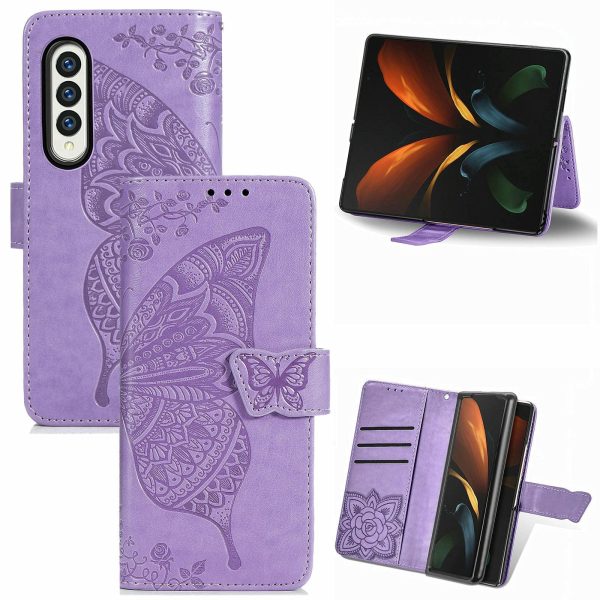 Embossed Butterfly Love Leather Case for Samsung Galaxy z Fold 4 - Flower Design - Rose Gold - Image 13