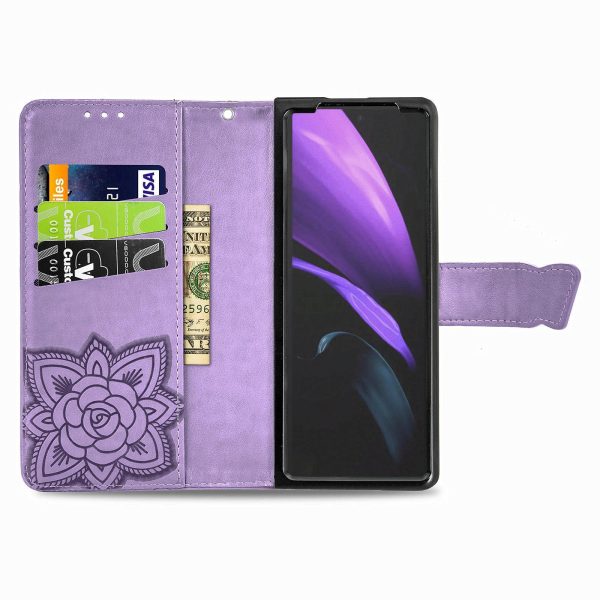 Embossed Butterfly Love Leather Case for Samsung Galaxy z Fold 4 - Flower Design - Rose Gold - Image 15