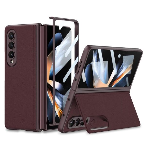 Foldable Leather Case with Stand for Samsung Galaxy z Fold 4 - Ultra Thin - Wine Red - Image 2