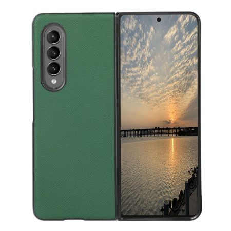 Fold 4 Cross Texture Pu Leather Case - Green