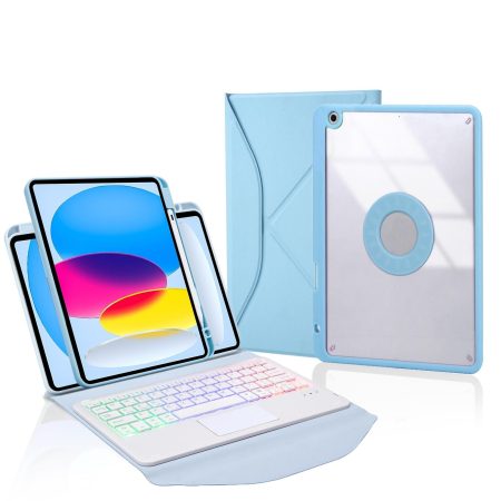 Touchpad Bluetooth Keyboard Leather Tablet Case With Pen Slot And Backlight - Sky Blue
