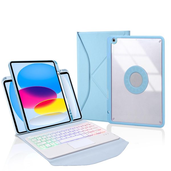 Touchpad Bluetooth Keyboard Leather Tablet Case With Pen Slot And Backlight - Sky Blue