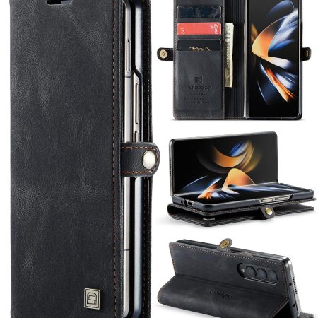 Vintage Rfid Leather Phone Case for Samsung Galaxy z Fold 4 - Black