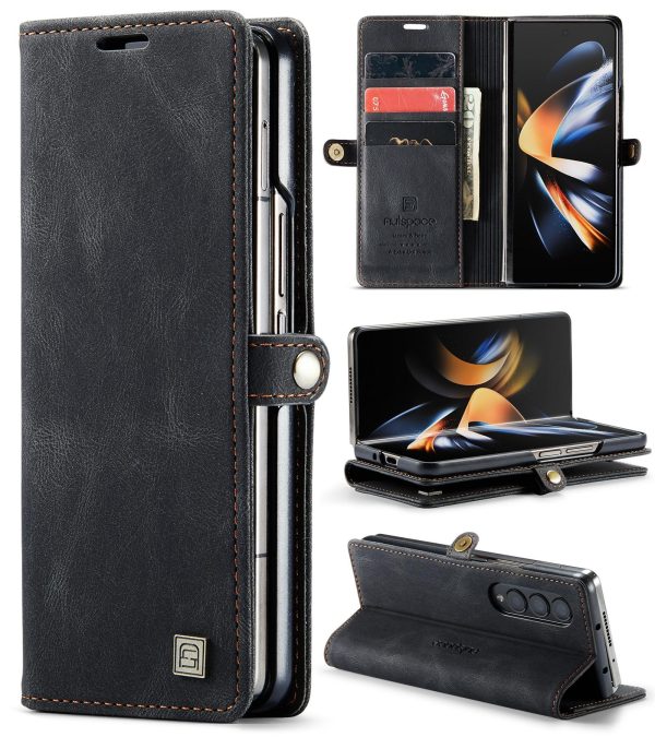 Vintage Rfid Leather Phone Case for Samsung Galaxy z Fold 4 - Black