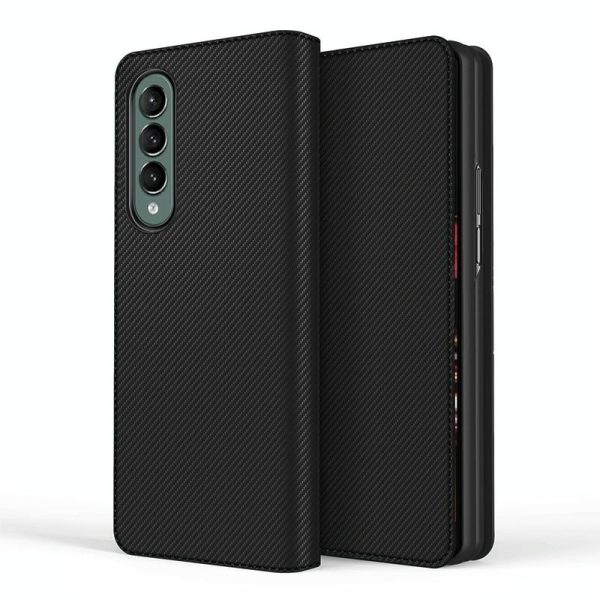Foldable Leather Phone Case for Samsung Galaxy z Fold 4 - Horizontal Flip - Fiber Black