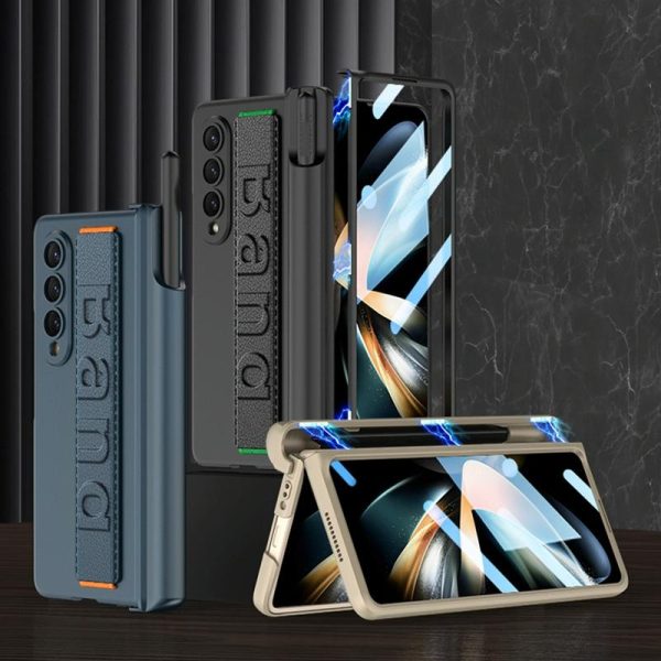 Foldable Phone Case with Magnetic Hinge and Wrist Strap for Samsung Galaxy z Fold 4 - Portable and Secure - Carbon Fiber - Image 2