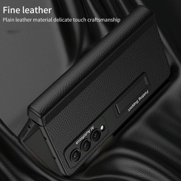 Leather Phone Case with Foldable Hinge and Holder - Carbon Fibre Black - Image 10