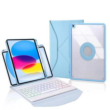 Bluetooth Keyboard Leather Tablet Case With Pen Slot And Backlight - Sky Blue