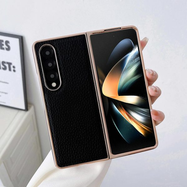 Star Series Nano Electroplating Pu Case for Samsung Galaxy z Fold 4 - Black - Image 15