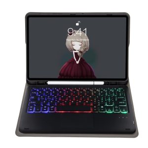 Bluetooth Keyboard Leather Tablet Case For Ipad 9.7 2018 & 2017 / Pro 9.7 / Air 2 With Touch Pad And Pen Slot - Blue - Image 4