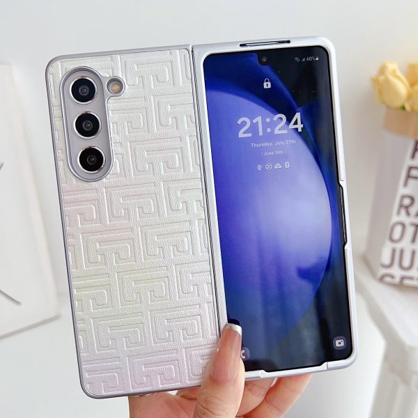 Geometric Gradient Leather Phone Case for Samsung Galaxy z Fold 4 5g - Pearlescent Finish - Pink - Image 3