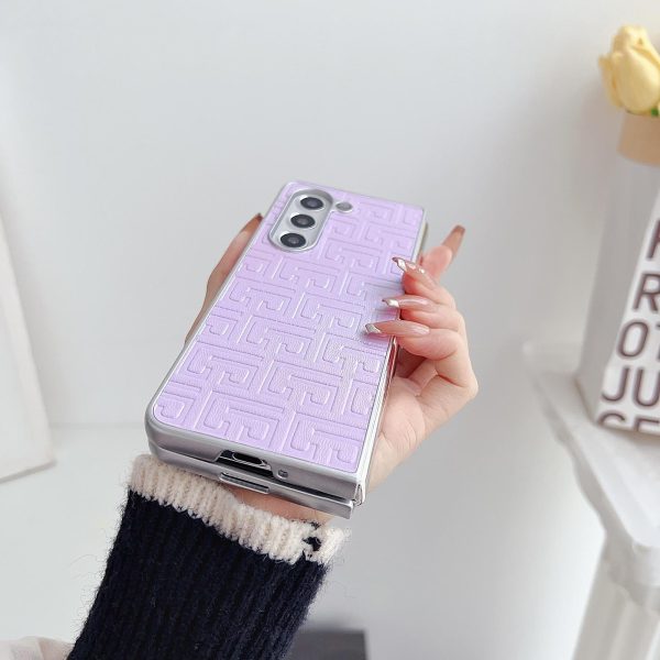 Geometric Gradient Leather Phone Case for Samsung Galaxy z Fold 4 5g - Pearlescent Finish - Pink - Image 5