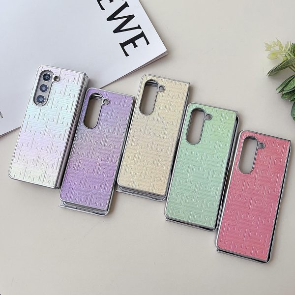 Geometric Gradient Leather Phone Case for Samsung Galaxy z Fold 4 5g - Pearlescent Finish - Pink - Image 7