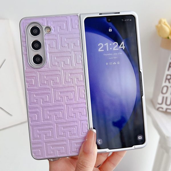 Geometric Gradient Leather Phone Case for Samsung Galaxy z Fold 4 5g - Pearlescent Finish - Pink - Image 9