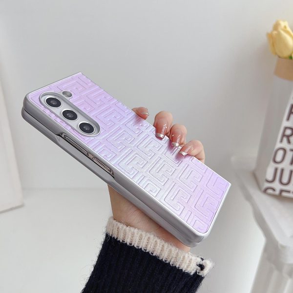 Geometric Gradient Leather Phone Case for Samsung Galaxy z Fold 4 5g - Pearlescent Finish - Pink - Image 10
