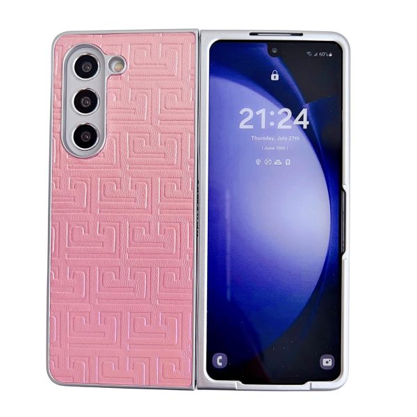 Geometric Gradient Leather Phone Case for Samsung Galaxy z Fold 4 5g - Pearlescent Finish - Pink - Image 14