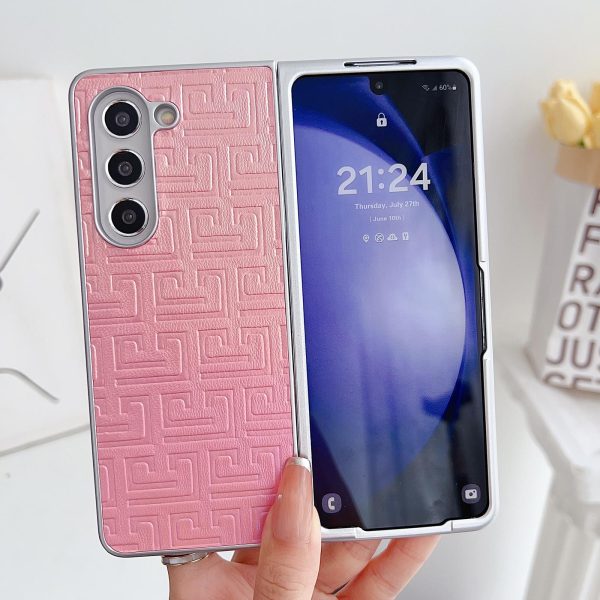 Geometric Gradient Leather Phone Case for Samsung Galaxy z Fold 4 5g - Pearlescent Finish - Pink - Image 15