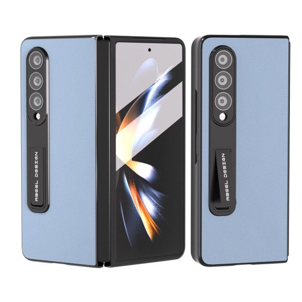 Leather Phone Case with Holder for Samsung Galaxy z Fold 4 / 5g - Wave Design - Blue